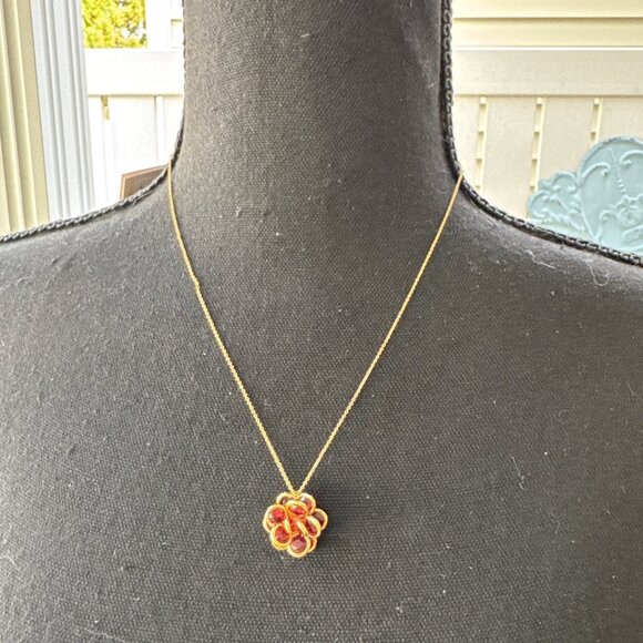 kate spade Jewelry - Kate Spade Gold Tone Crystal Ruby Flower Pendant Necklace Fashion Trendy NEW